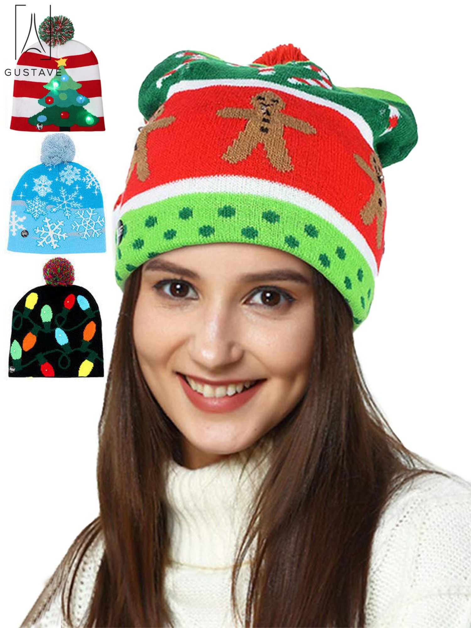 Mchochy Unisex 6 Colorful LED Light-up Ugly Sweater Christmas Hat Knitted Xmas Party Beanies Cap