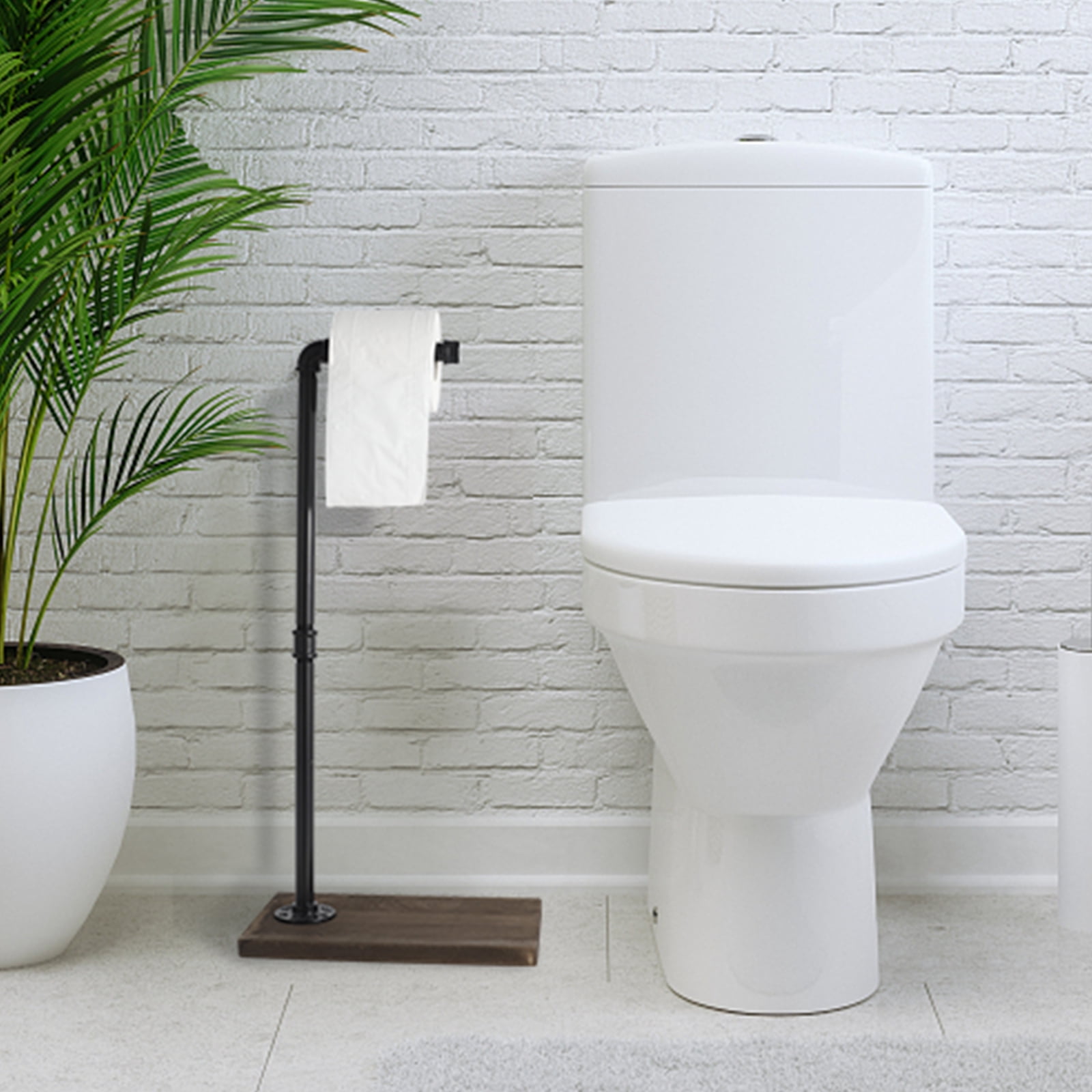 2pcs Industrial Style Floor Toilet Paper Holder Toilet Paper Dispenser Brown