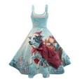 thumbnail image 3 of Women's Christmas Print Casual Fashion Round Neck Mid-Length Dress with Vintage Style for Holiday Parties and Casual Outings,Light Blue,2XL, 3 of 4