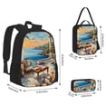 thumbnail image 4 of Naloa Coastal Style Garden Villa Print Large Capacity Backpack Lunch Bag Pencil Case Combination 3 Piece Set for Student, 4 of 8