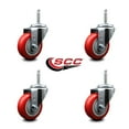thumbnail image 2 of 3.5 Inch Red Poly Wheel Swivel 5/8 Inch Threaded Stem Caster Set Service Caster, 2 of 2