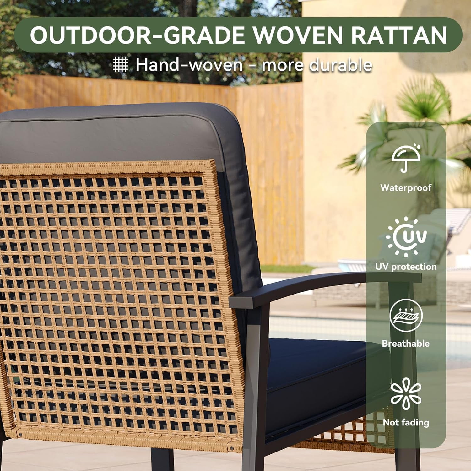 Aoxun 3-Piece Outdoor Rocking Bistro Set, Patio Furniture Set with Coffee Table and Thick Cushions, Wicker Rocking Chairs Set of 2 for Garden, Balcony, Backyard, Poolside (Black)