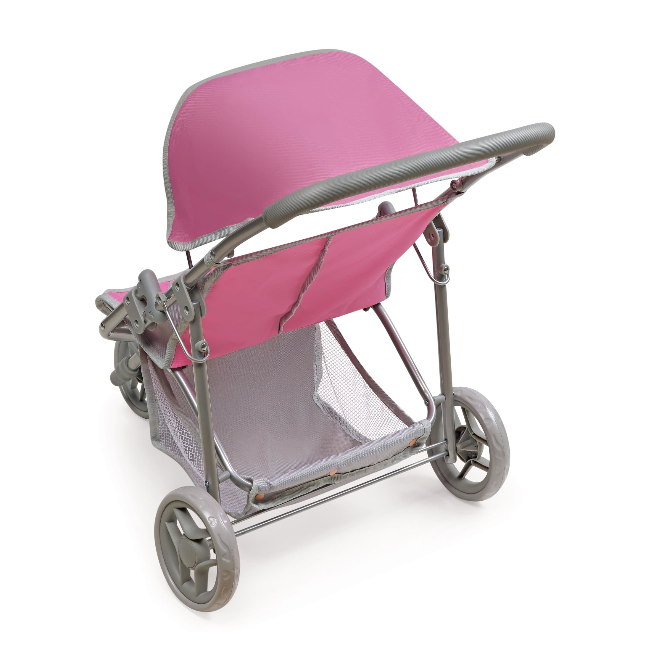 Badger Basket Trek 3-Wheel Folding Twin Doll Jogging  Stroller for 18 inch Dolls - Pink/Gray