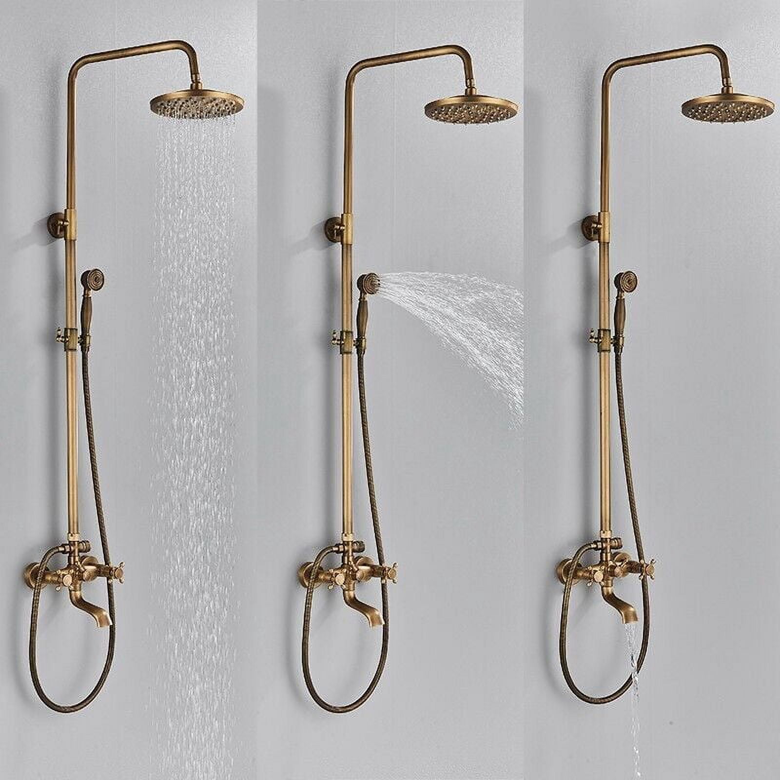 Antique Brass Bathroom Shower Faucet mixer set Rainfall Twin Head kit Tub Spout Exposed