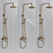 Antique Brass Bathroom Shower Faucet mixer set Rainfall Twin Head kit Tub Spout Exposed