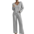 thumbnail image 2 of Mifsaly Womens Loungewear Set Knit Ribbed Lounge Sets Fashion 2 Piece V-Neck Long Sleeve Pullover Tops Travel Loose Wide Leg Pants 2025 Fall Winter Business Airport Matching Outfits, 2 of 8