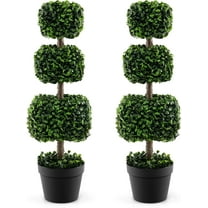 35 Inch Set of 2 Topiary Ball Tree Faux Boxwood Decoration Plant Fake Trees for Outdoor and Indoor
