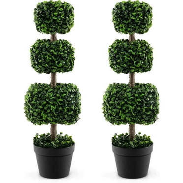 35 Inch Set of 2 Topiary Ball Tree Faux Boxwood Decoration Plant Fake Trees for Outdoor and Indoor