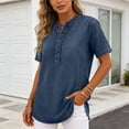 thumbnail image 5 of Denim Shirt Women Trendy Button Down V Neck Jean Tops 3/4 Sleeves Lightweight Soft Shirts Smart Casual Blouses Cowboy Western Tops Office Work Irregular Hem Tunic Tops, 5 of 6