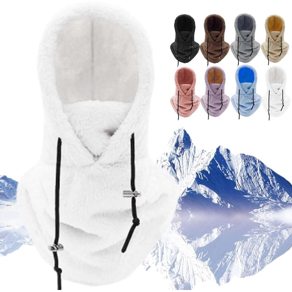 Moon Cozy Hood, máscara de esquí Sherpa Hood, máscara de esquí de invierno para exteriores, resistente al viento, máscara de esquí para hombres y mujeres, Blanco, Talla única