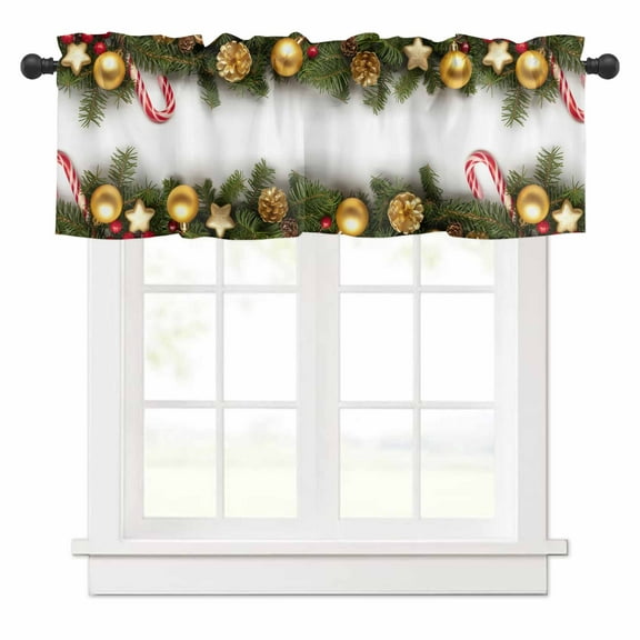 Christmas Decoration Valances for Windows Candy Pine Cones Retro Classic Art Rod Pocket Curtain Valance Window Treatment Short Curtains for Kitchen Living Room, 60"x14"