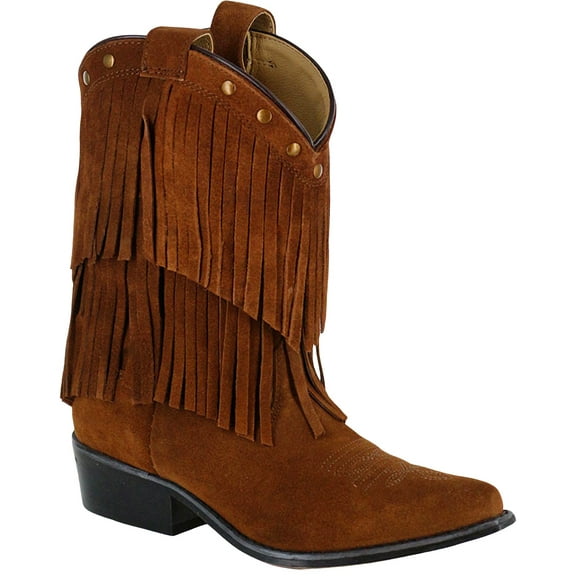 Shyanne Girls' Double-Fringe Western Boot Snip Toe Brown 3