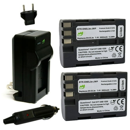 Replacement for Nikon D90 Battery (2-Pack, 2000mAh) and Charger