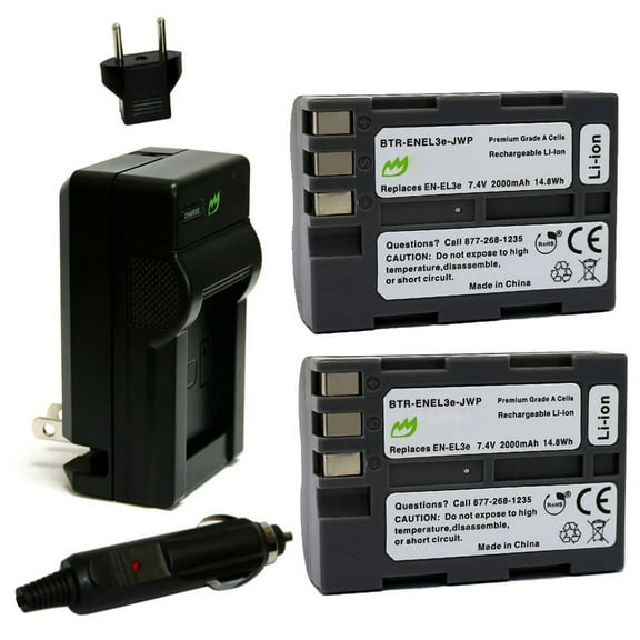 Replacement for Nikon D90 Battery (2-Pack, 2000mAh) and Charger