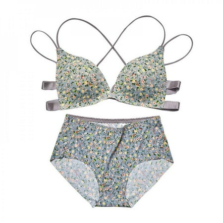 

[Clearance!] New Arrival Front Closure Seamless Bras Sets Push Up Underwear Women s Floral Leopard Print Bra And Panties 2 Pcs Suit