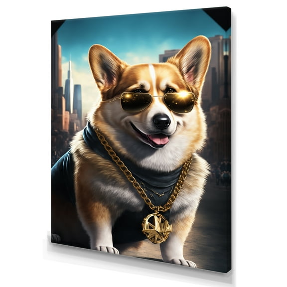 Designart Pembroke Welsh Corgi Gangster In NYC II Canvas Wall Art