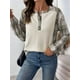 thumbnail image 5 of Sudadera Henley para Mujer, Informal, de Larga y Cuello Henley, 65% Algodón, con Diseño de Cuadros y Patchwork. Color Albaricoque Arroz M, 5 of 10