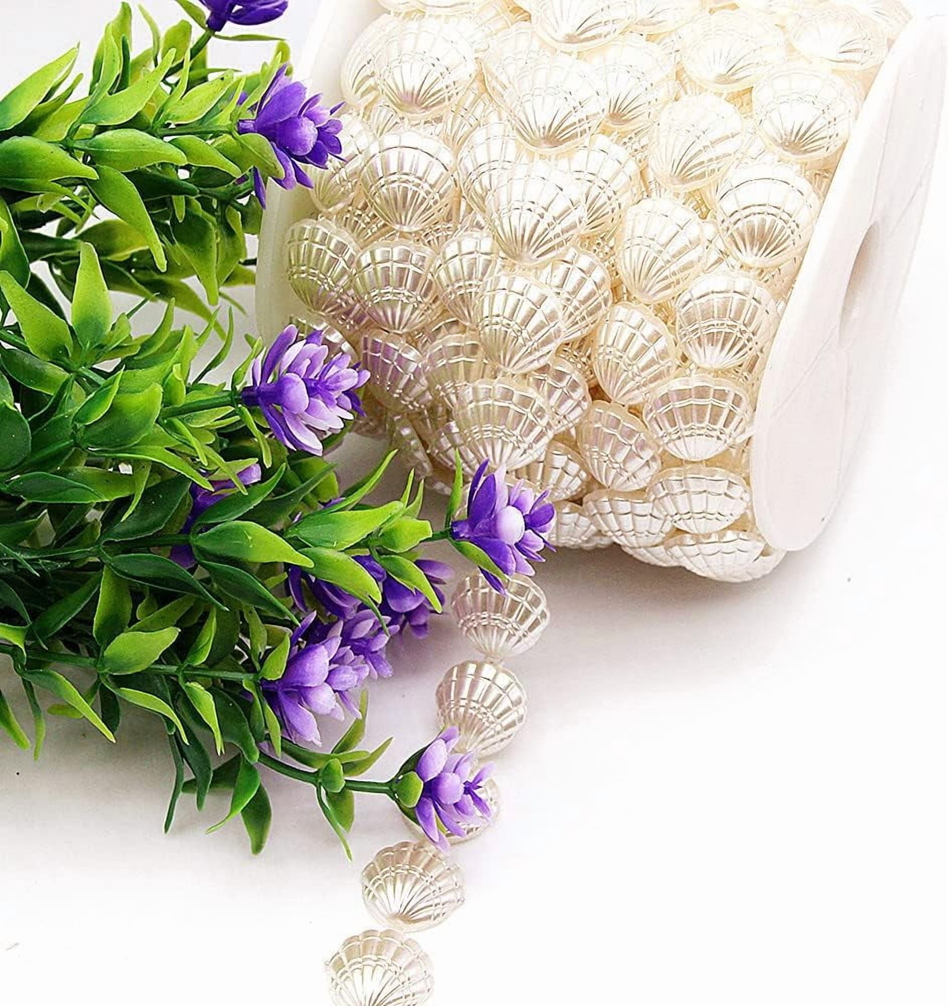 30 Feet 17mm Sea Shell Seashells Shell Ivory Faux Pearl Beads Garland Pearl Bead Roll Strand and Fishing Line Artificial Pearls String Beads Chain Garland Flowers Wedding Christmas Tree Decoration