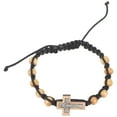 thumbnail image 1 of Pulsera de cuentas de oración de madera, ajustable, unisex, con dije de cruz, 1 of 8