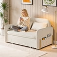 thumbnail image 6 of 3-In-1 Convertible Sofa Bed, Boucle Loveseat Sleeper Sofa with Put Out Bed And Drawer, Sofa Bed Couch with Side Pockets, 2 Pillows, USB Ports And Gold Metal Legs, Hide A Bed Couches for Living Room, 6 of 7