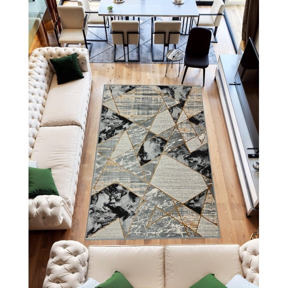 Abstract 5x7 Marble Area Rug Contemporary Modern Artistic Carpet for Living Room Bedroom