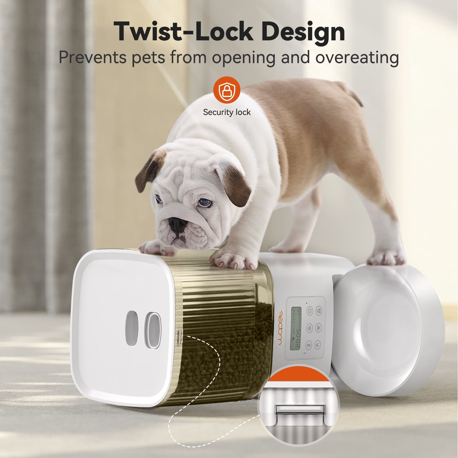 WOPET, Automatic Dog Feeders, Pet Dispenser with Desiccant Bag, Cat Feeders, 5L, White