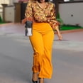 thumbnail image 3 of AURA Plus Size 2 Piece Pant Set Printed Long Sleeve Top Tie Waist Wide Leg Pants Elegant Fall Outfit, 3 of 11