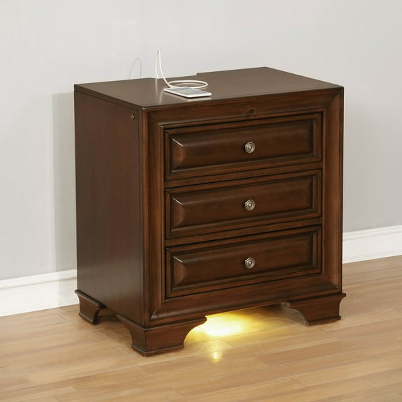 Furniture of America Damien Rustic Nightstand with 3-Drawer, Brown Cherry