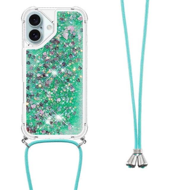 Funda FOXDOCK para iPhone 16 Plus con Cuerda Ajustable, Brillo Líquido, Protección Antigolpes y Lente – Ideal para Regalo