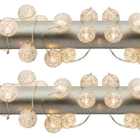 Beaded Bulb Covers 10-Foot Long Decorative LED Light Strings with Crackle Bead Bulb Covers and Timer Feature (Set of 2) ()