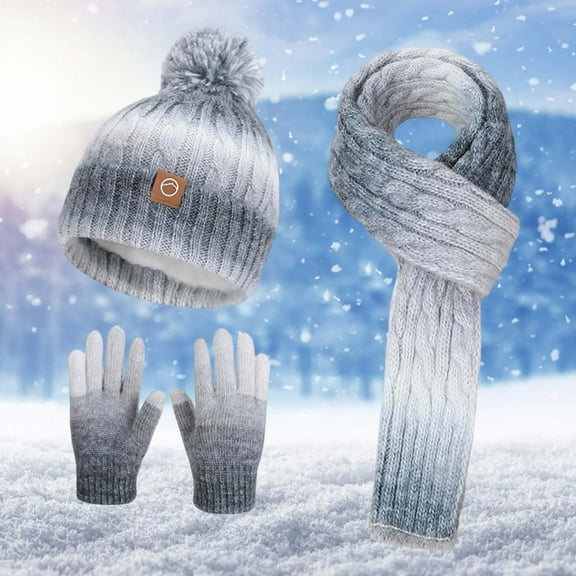 Toddler Winter Hat Gloves Scarf Set: Girls Boys Beanie Hats Gloves Knit Set with Thick Warm Fleece Lined For Ages 6-10 Children,Gray