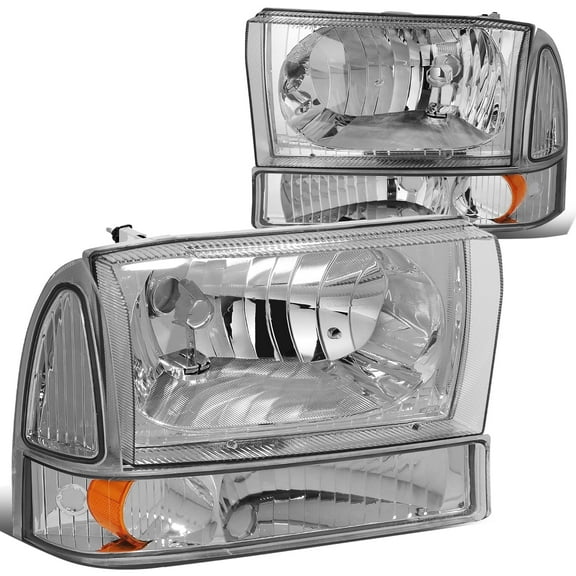 DNA Motoring For 1999-2004 Ford F250 F350 Super Duty Chrome Amber Corner Headlight Lamps Pair