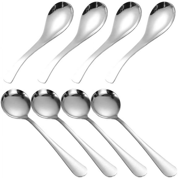 Set of 8, Heavy-Duty Soup Spoons, DaKuan 2 Styles of Stainless Steel Soup Spoons, Table Spoons, Round Spoons