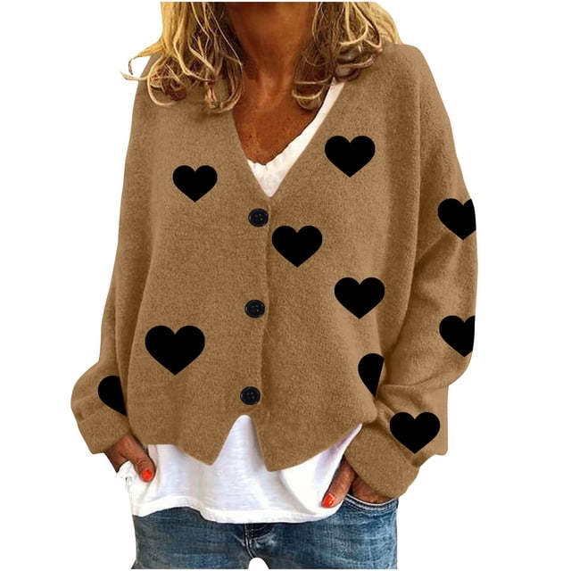 Jgppe Women's Drop Shoulder Cardigans Long Sleeve Button Front Cute Soft Loose Sweater Coat