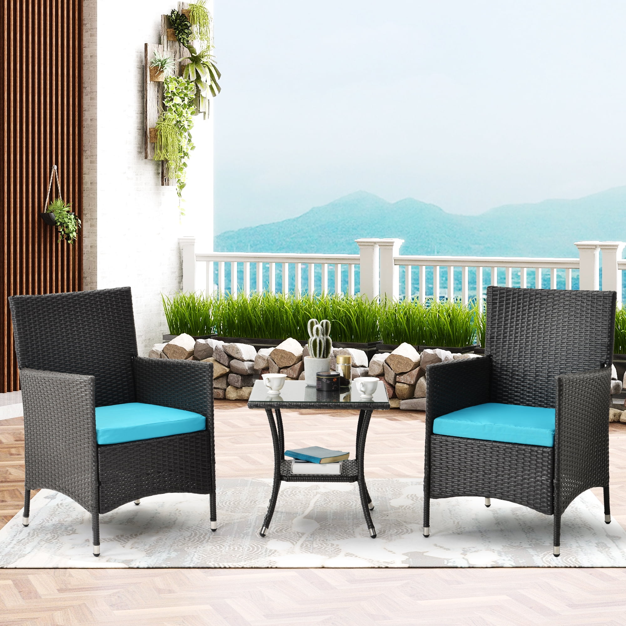 Patio Bistro Furniture Sets for Outdoor, 3 Pieces Outdoor Conversation