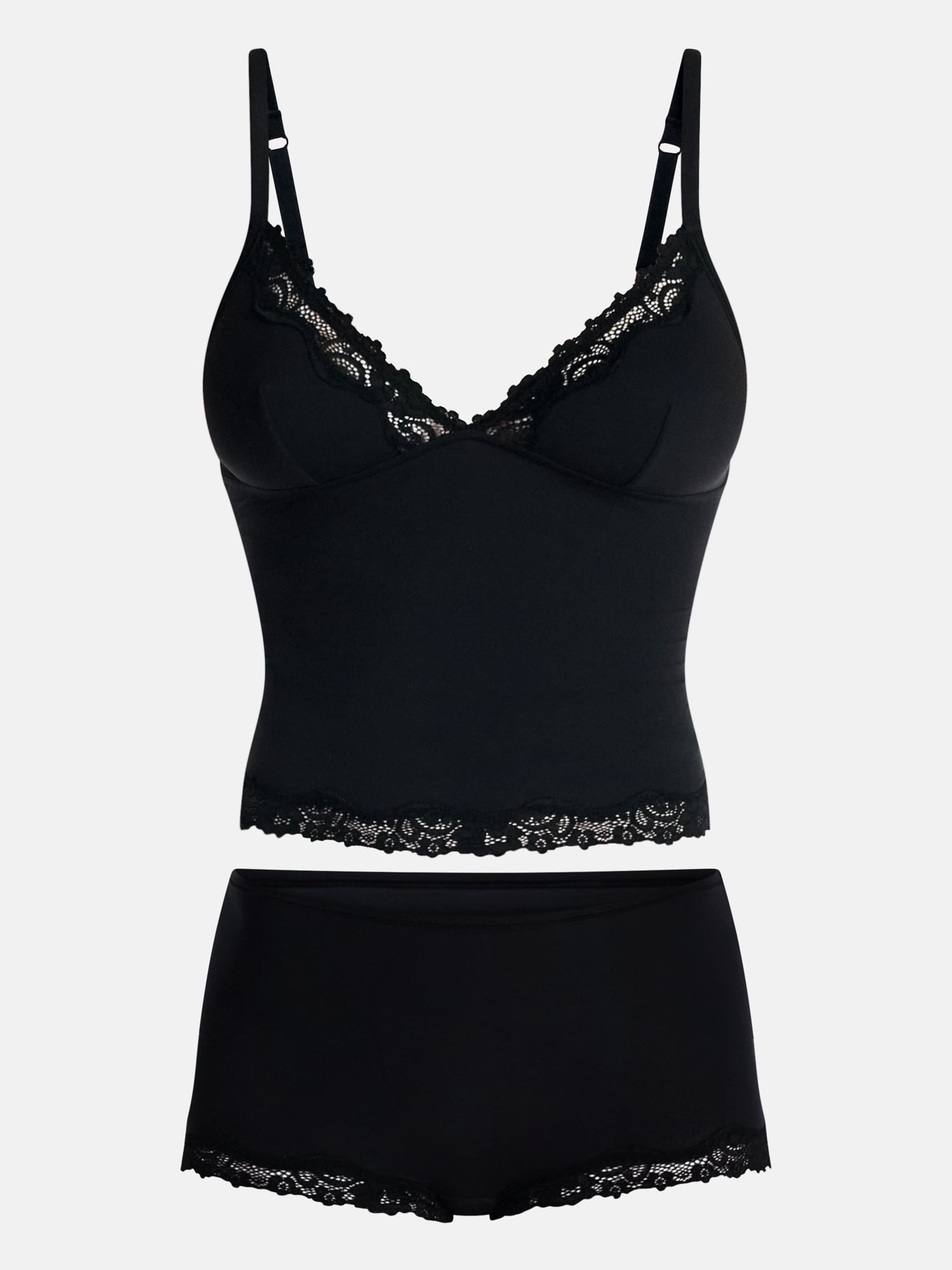 No Boundaries Fit Stretch Lace Trim Cami and Shorts Pajama Set, 2-Piece, Women's XS-XXXL