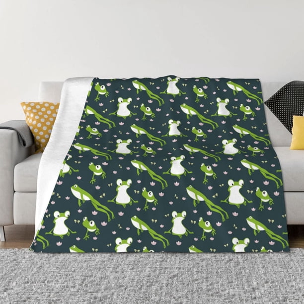 Fotbe Green Frogs Manta de Franela con Estampado, Manta Ultrasuave para Cama, Sofá, Auto, Hipoalergénica y Antibolitas-60"x50"