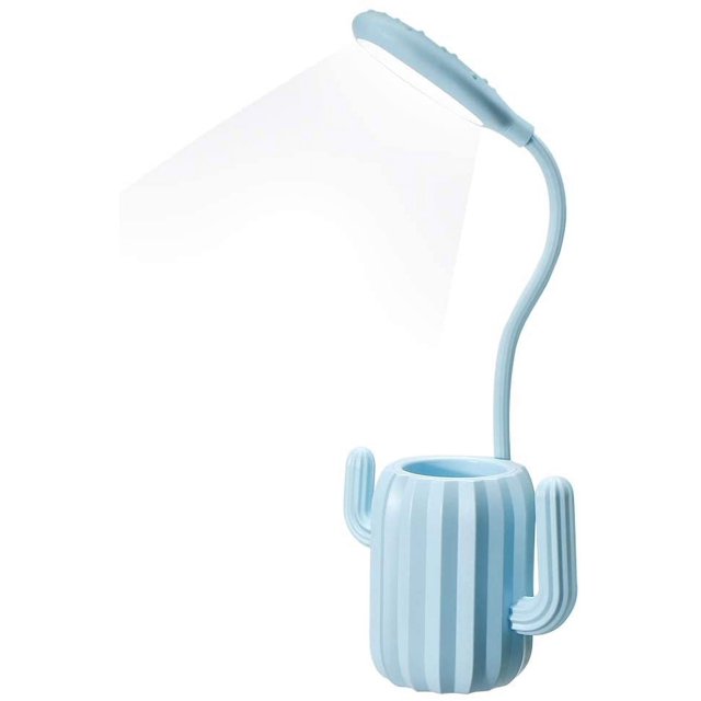 Lámpara de mesa de cactus portalápices creativo luz nocturna brillo ajustable táctil LED lámpara de mesa de lectura con portalápices decoración de escritorio uso para niños-azul
