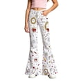 thumbnail image 4 of YAYUBA Girl's Flare Pants High Waist Bell Bottom Pants Bootcut Casual Pants Kids Print Stretch Hippie Pants 15-16 Years White, 4 of 5