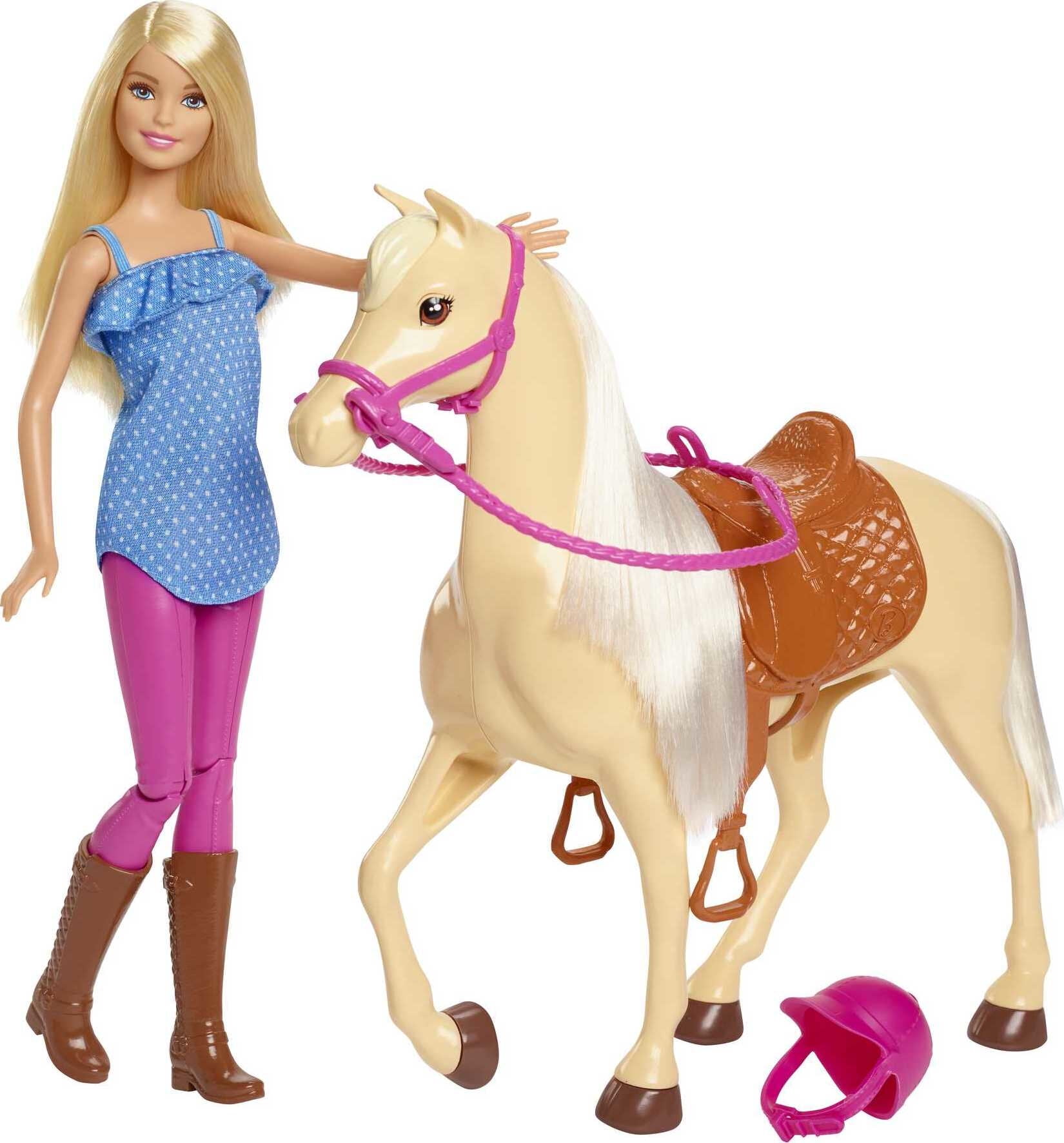 Barbie Doll & Horse Set with Blonde Doll in Riding Outfit, Light Brown Horse, Bridle & Reins - Walmart.com