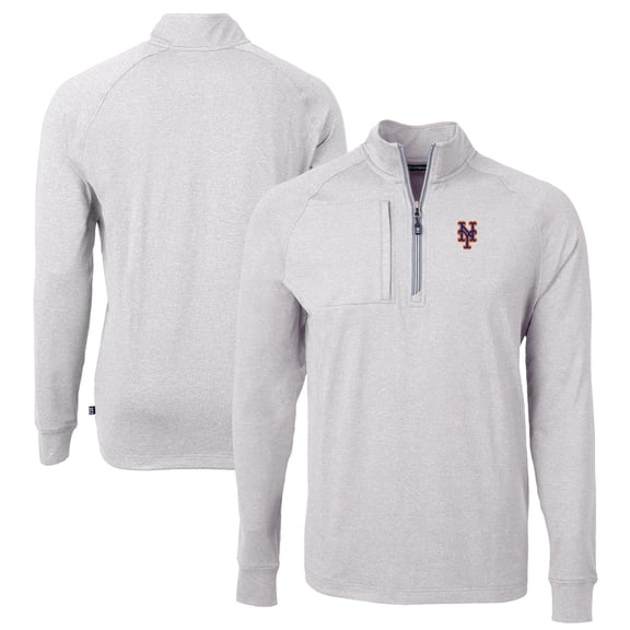 Men's Cutter & Buck Heather Gray New York Mets Adapt Eco Knit Stretch Recycled Quarter-Zip Pullover Top