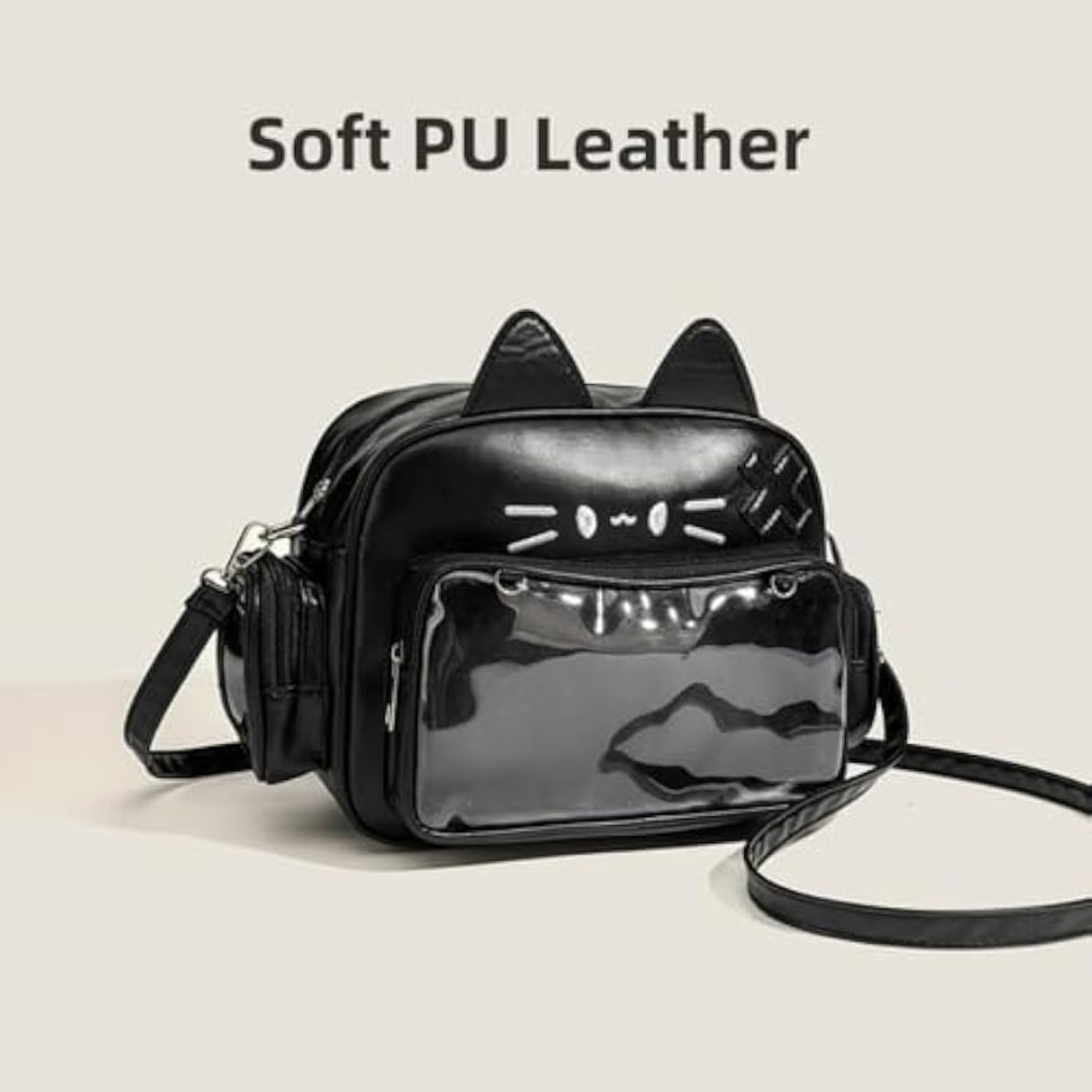 Cat Ita Bag with Clear Pin Window, Cute Anime Backpack, Pin Display Backpack, Kawaii Japanese PU Leather Y2k Aesthetic Shoulder Crossbody Bag