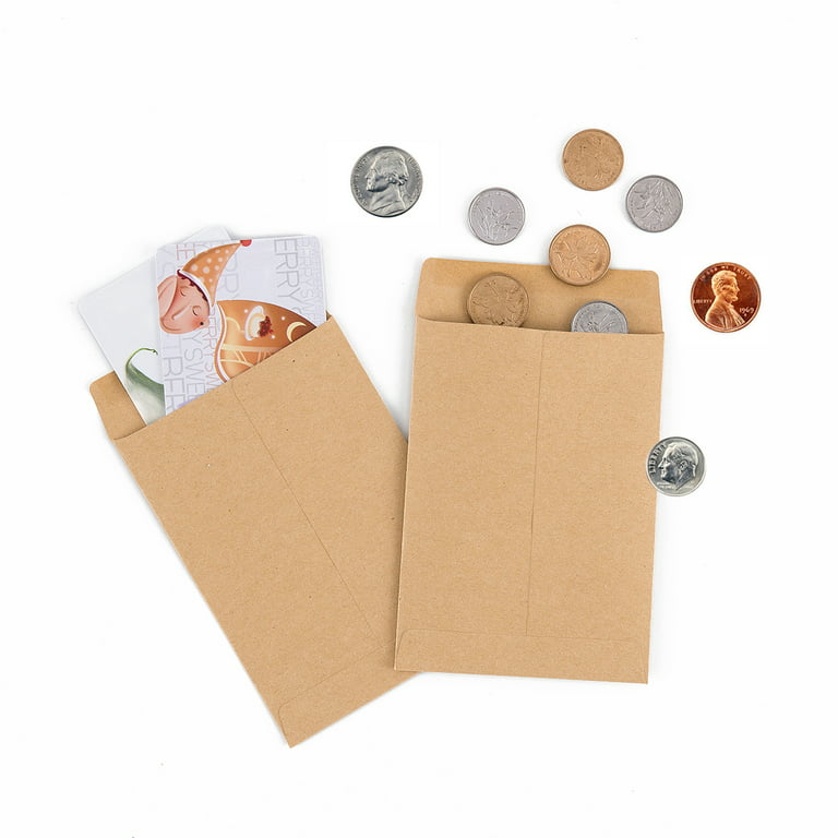 Homtable 100 Pack Kraft Small Coin Envelopes Self-Adhesive Kraft Seed Envelopes Mini Parts Small Items Stamps Storage Packets Envelopes for Garden Off