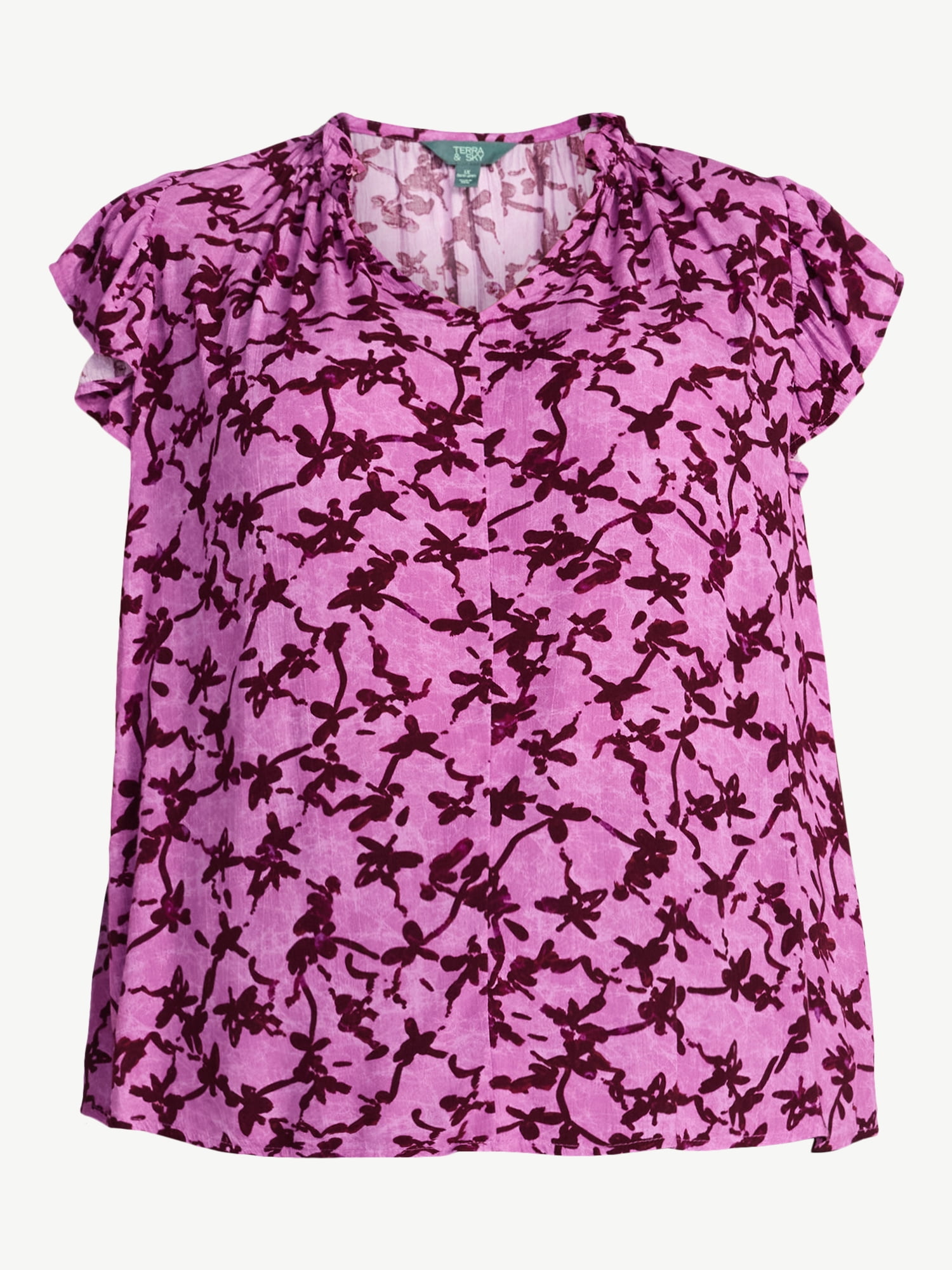 Terra & Sky Women's Plus Size Flutter Sleeve Blouse, Sizes 0X-5X