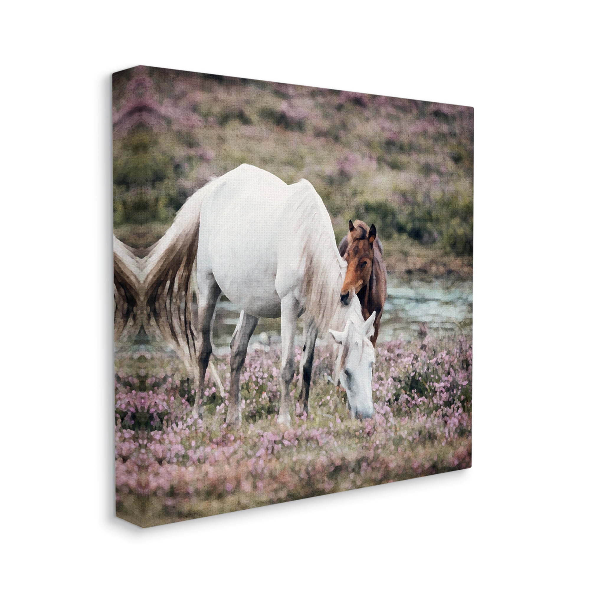Stupell Industries Horses Grazing by River Animals & Insects Painting Gallery Wrapped Canvas Print Wall Art, 36 x 36