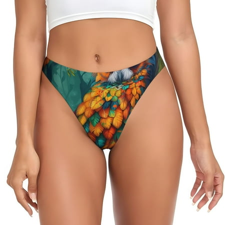 Qokaie Colorful Owl Forest Printed Women s Cotton Thong Underwear  Sexy Breathable Panties G-string-X-Large