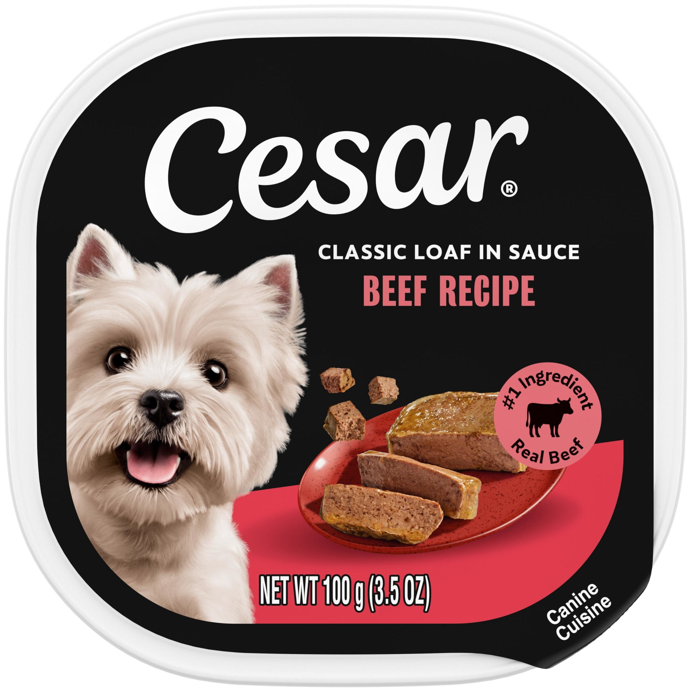(4 pack) Cesar Classic Loaf In Sauce Beef Recipe Adult Wet Dog Food, 3.5 Oz Easy Peel Tray