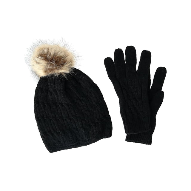 CTM® Bonnet en Tricot avec Pompon et Ensemble de Gants Assortis (Femmes)