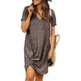 thumbnail image 2 of Robes d'Été pour Femmes 2022 Mode pour Femmes Couleur Unie Nœud à Nouer Col en V Manches Courtes Robe Décontractée, 2 of 5