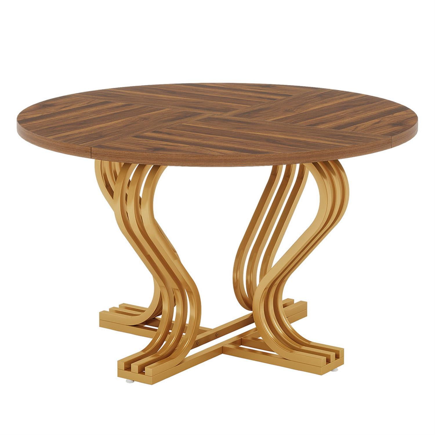 Demi Bonn 47" Modern Round Dining Table for 4 People, Wood Farmhouse Kitchen Dinner Table for Dining Room, Living Room Furniture, Brown